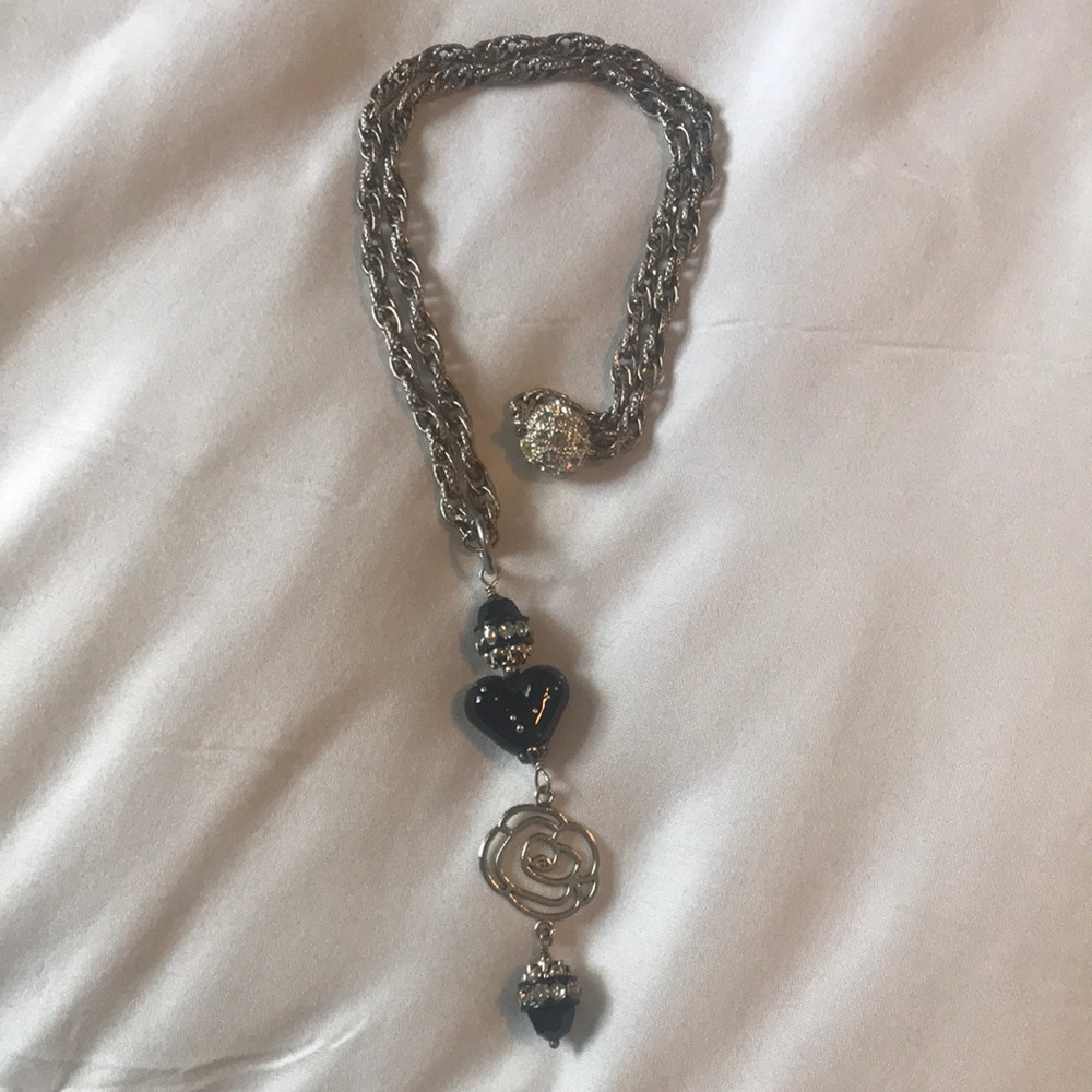 Handmade beaded necklace - black and silver